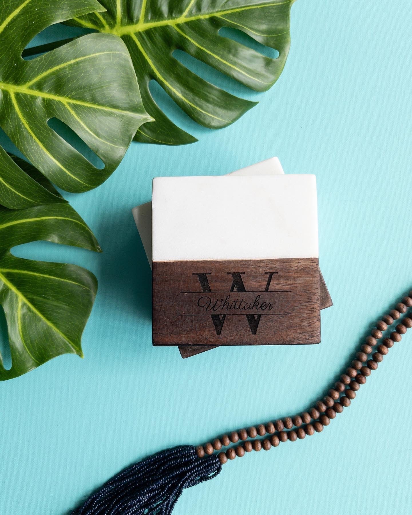 Custom Marble and Acacia Wood Coasters