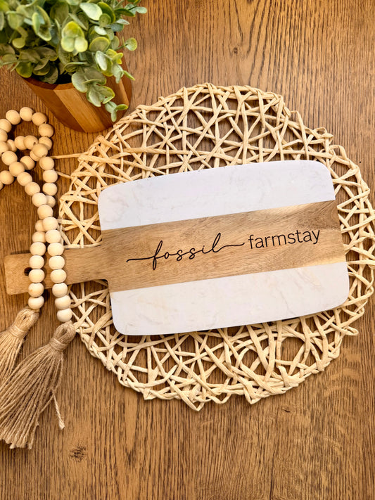 Custom Engraved Marble & Acacia Wood Cutting Board for Airbnb